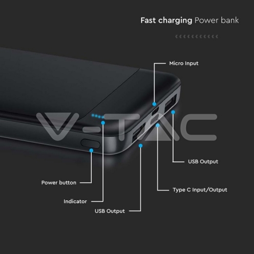10000mAh Fast Charger Power Bank Black - 5
