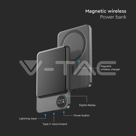 10000mAh 9mm Wireless Magnetic Power Bank сірий - 5